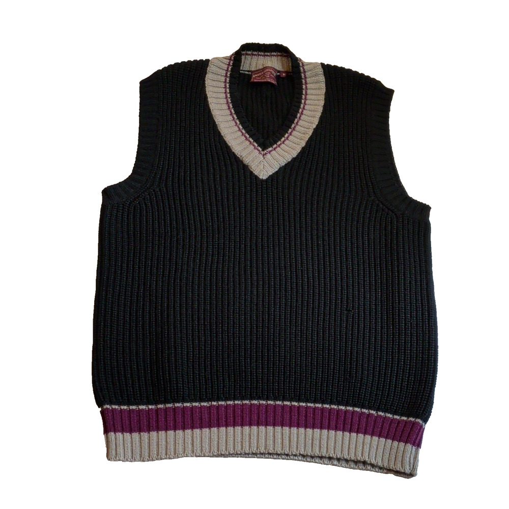 Chaps Ralph Lauren Men’s Wool Knit V-Neck Striped Sweater Vest M WPL 125
